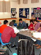 Identifying Fungus in Brighstone hall after the foray © GT